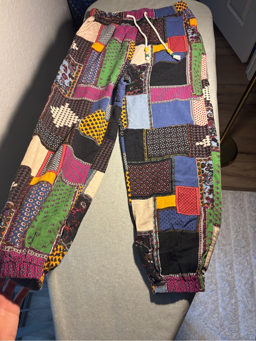 Patchwork Print Harem Jogger Pants Women’s M Boho Hippie Festival Colorful Y2K
